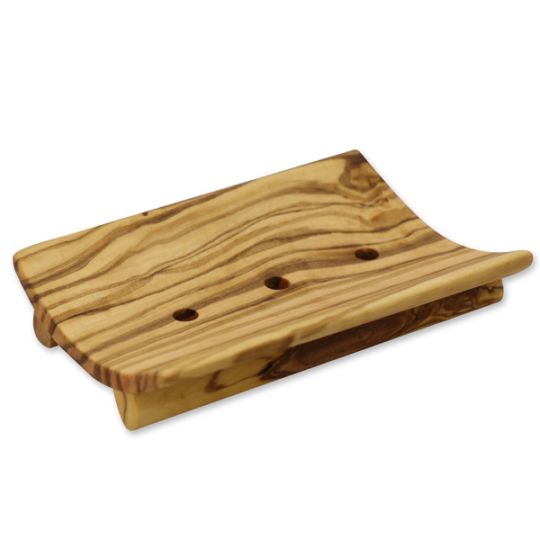 Porte-savon en bois d'olivier carré courbé avec trous 11x7cm
